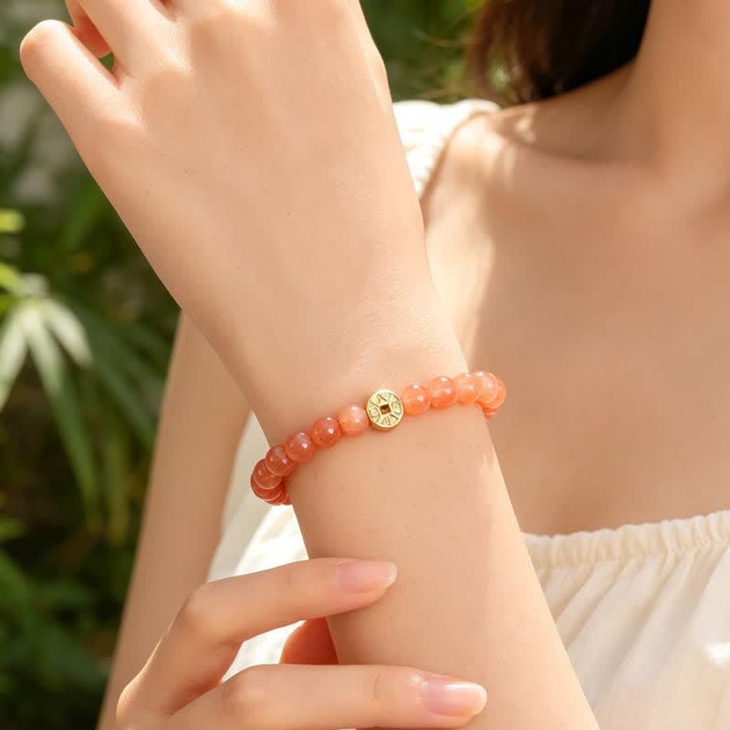 Nimara Ritual Tiger Eye Natural Stone Fu Character Copper Coins Happiness Bracelet
