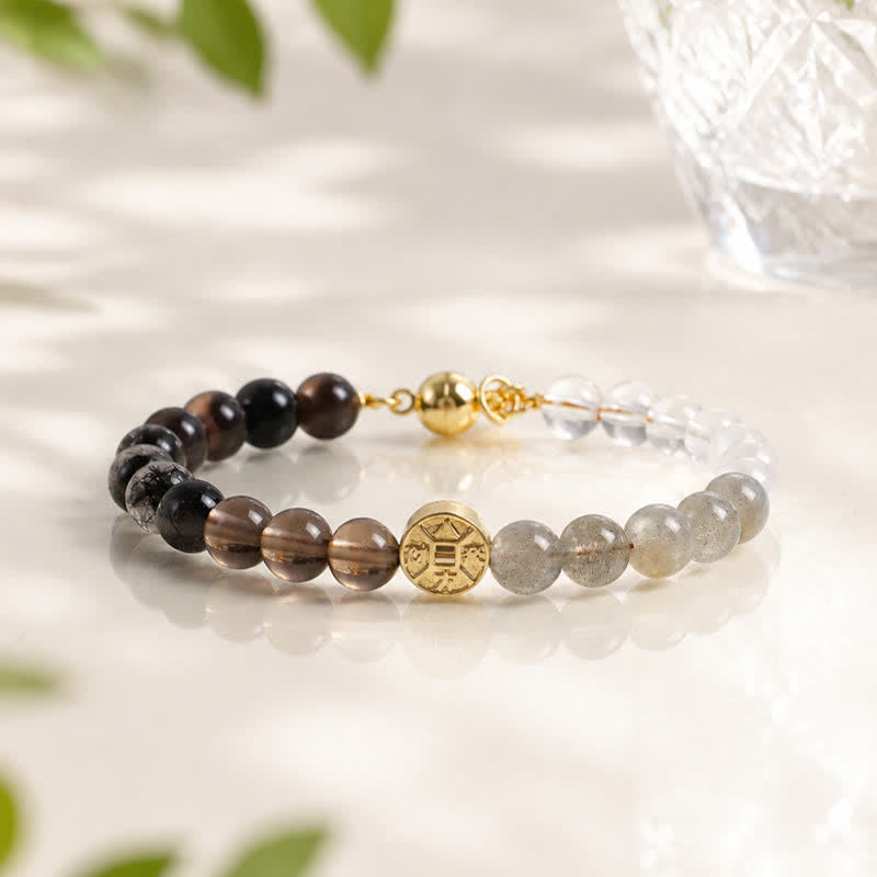 Nimara Ritual Tiger Eye Natural Stone Fu Character Copper Coins Happiness Bracelet