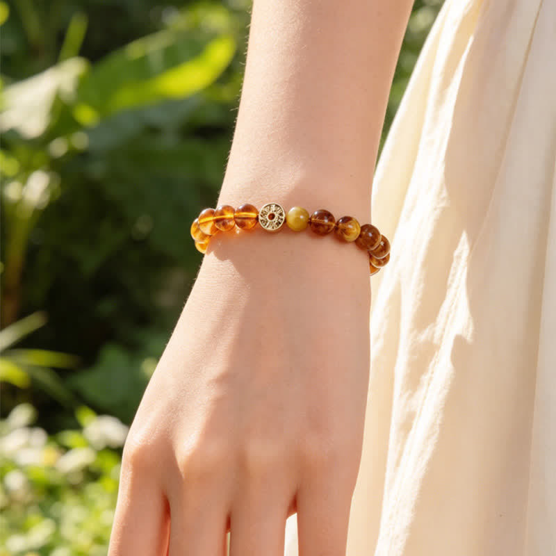 Nimara Ritual Tiger Eye Natural Stone Fu Character Copper Coins Happiness Bracelet