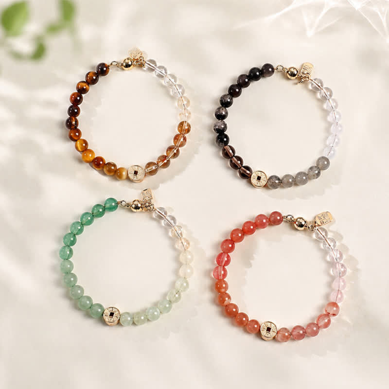 Nimara Ritual Tiger Eye Natural Stone Fu Character Copper Coins Happiness Bracelet
