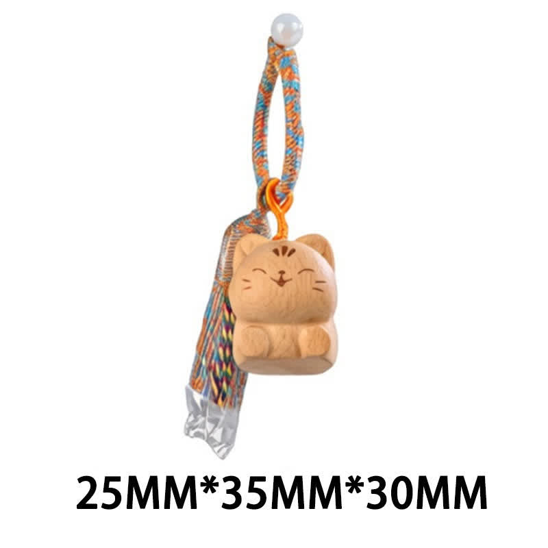 Nimara Ritual Hand-Carved Light Wood Lucky Cat Tassel Grounding Keychains