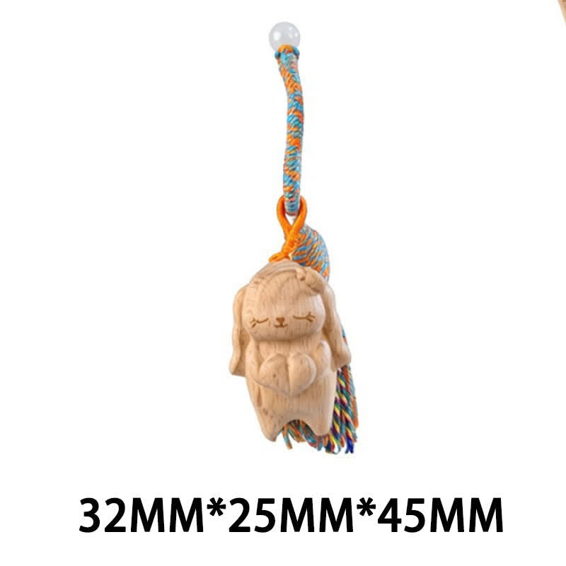 Nimara Ritual Hand-Carved Light Wood Lucky Cat Tassel Grounding Keychains