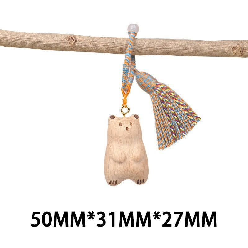 Nimara Ritual Hand-Carved Light Wood Lucky Cat Tassel Grounding Keychains