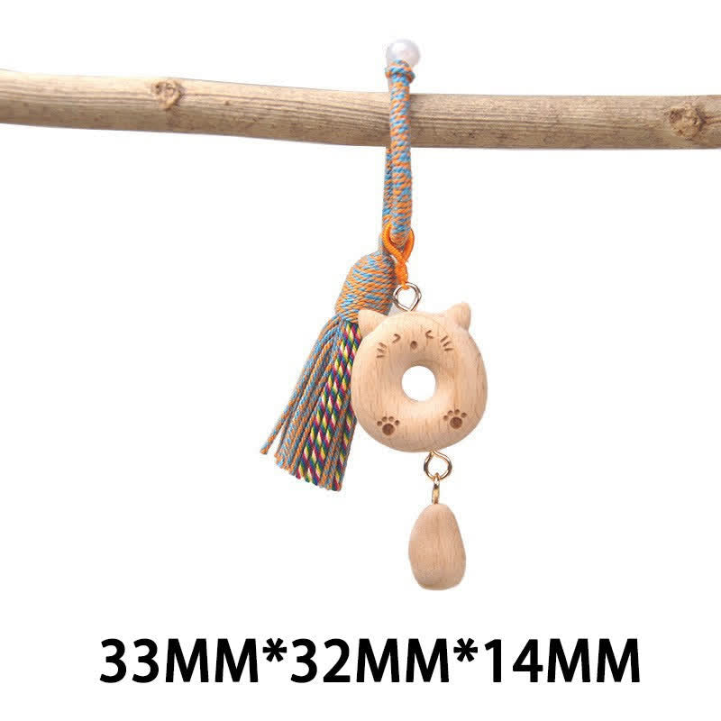 Nimara Ritual Hand-Carved Light Wood Lucky Cat Tassel Grounding Keychains