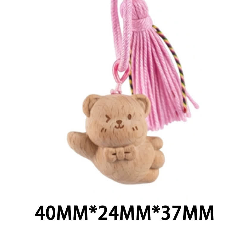 Nimara Ritual Hand-Carved Light Wood Lucky Cat Tassel Grounding Keychains