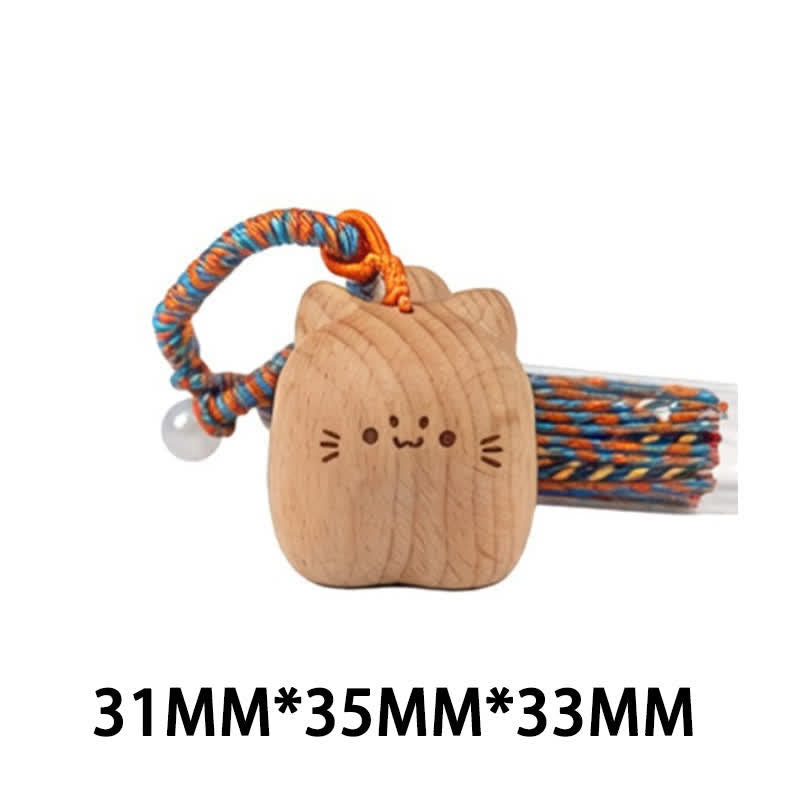 Nimara Ritual Hand-Carved Light Wood Lucky Cat Tassel Grounding Keychains