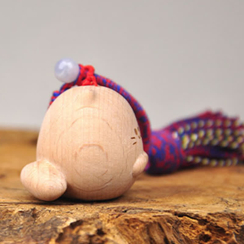 Nimara Ritual Hand-Carved Light Wood Lucky Cat Tassel Grounding Keychains