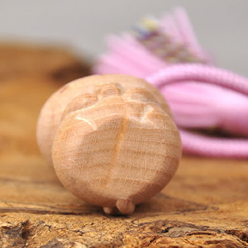 Nimara Ritual Hand-Carved Light Wood Lucky Cat Tassel Grounding Keychains