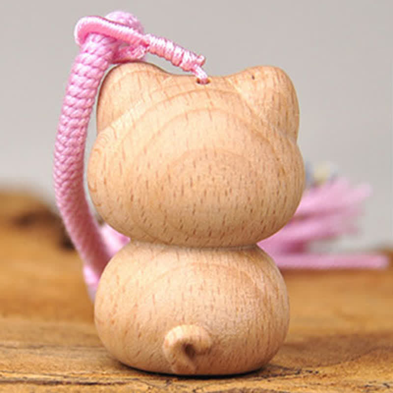 Nimara Ritual Hand-Carved Light Wood Lucky Cat Tassel Grounding Keychains