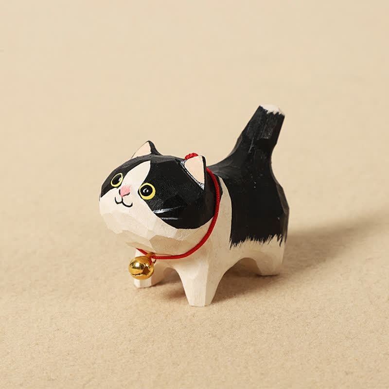 Nimara Ritual Hand Carved Natural Wood Peace Cat Keychain Cute Animal Decor