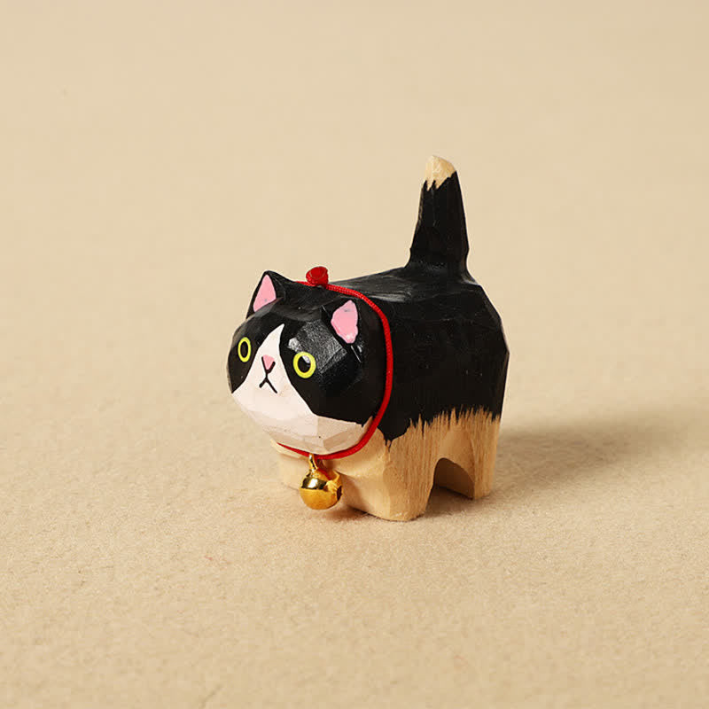Nimara Ritual Hand Carved Natural Wood Peace Cat Keychain Cute Animal Decor