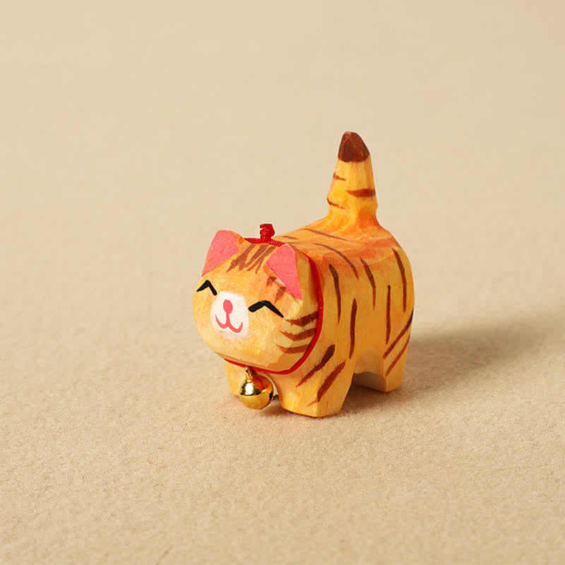Nimara Ritual Hand Carved Natural Wood Peace Cat Keychain Cute Animal Decor