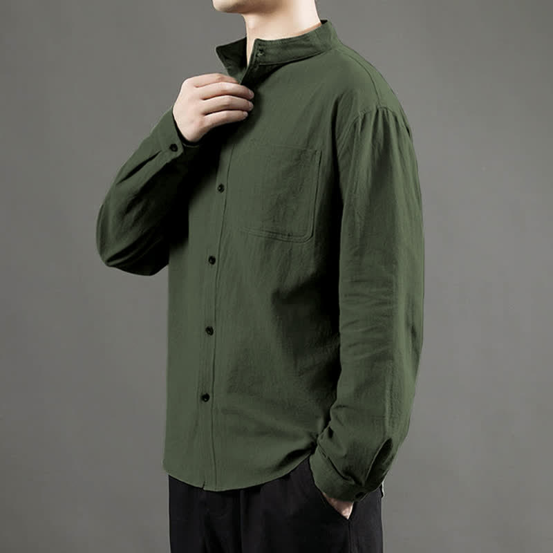 Nimara Ritual Men's Long Sleeve Shirt With Pocket Stand Collar Comfort Shirt