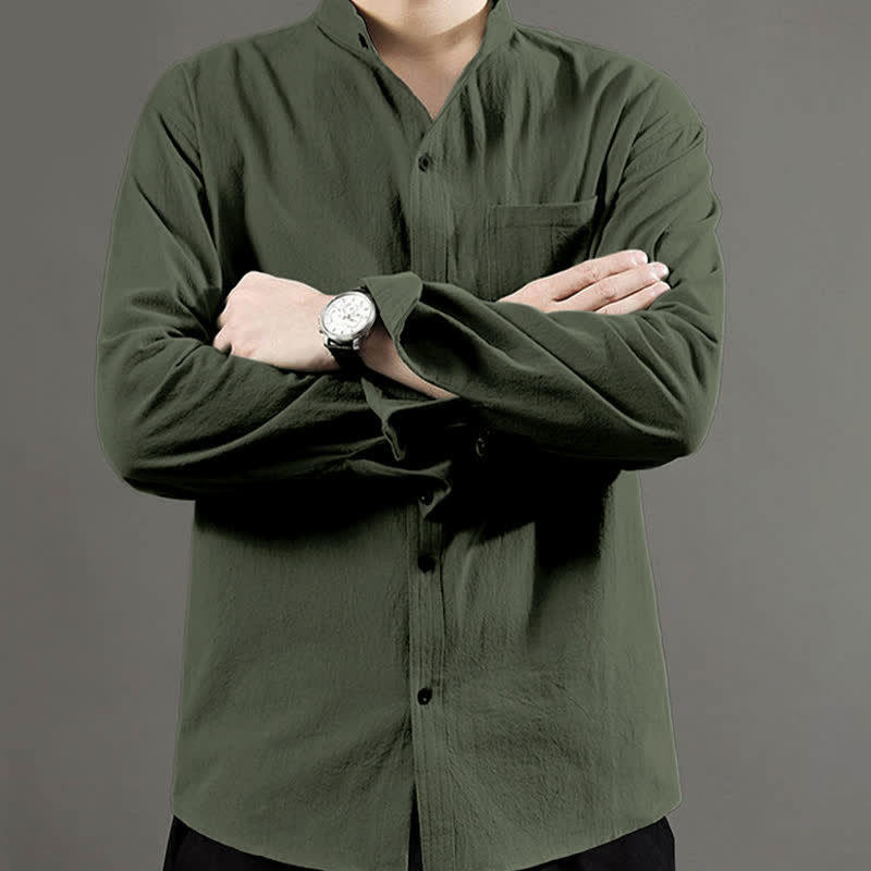 Nimara Ritual Men's Long Sleeve Shirt With Pocket Stand Collar Comfort Shirt