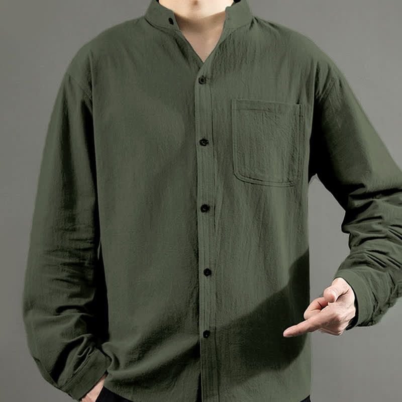 Nimara Ritual Men's Long Sleeve Shirt With Pocket Stand Collar Comfort Shirt