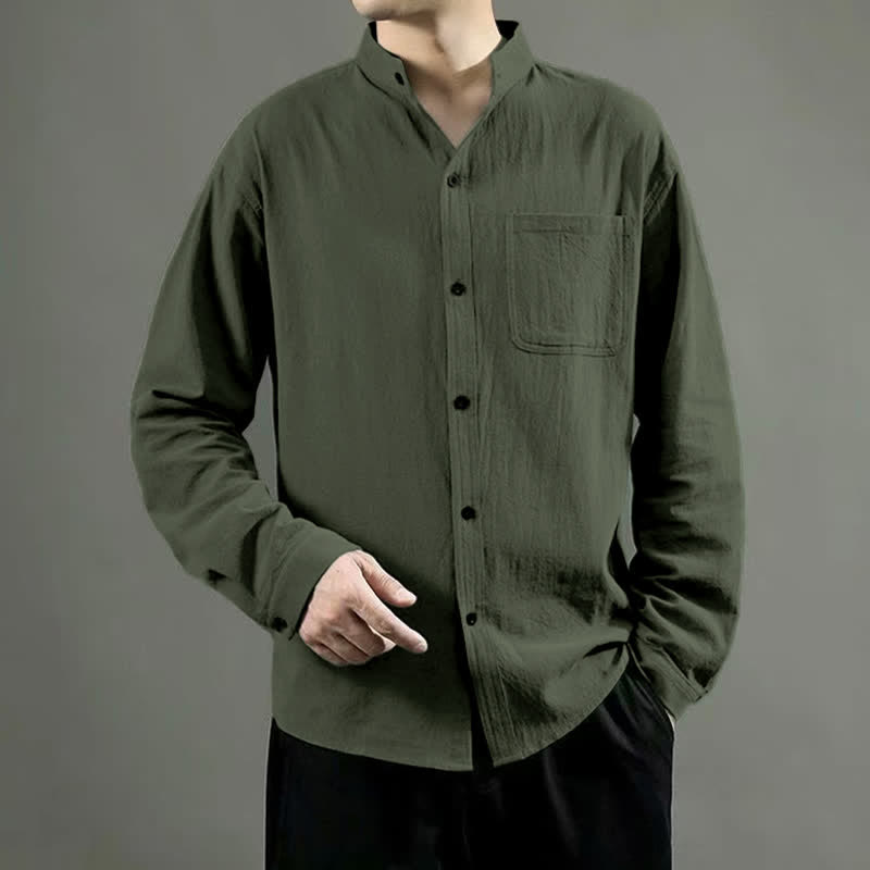 Nimara Ritual Men's Long Sleeve Shirt With Pocket Stand Collar Comfort Shirt