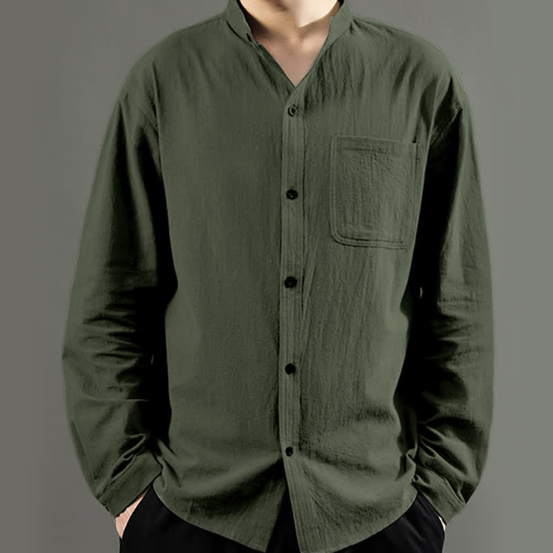 Nimara Ritual Men's Long Sleeve Shirt With Pocket Stand Collar Comfort Shirt