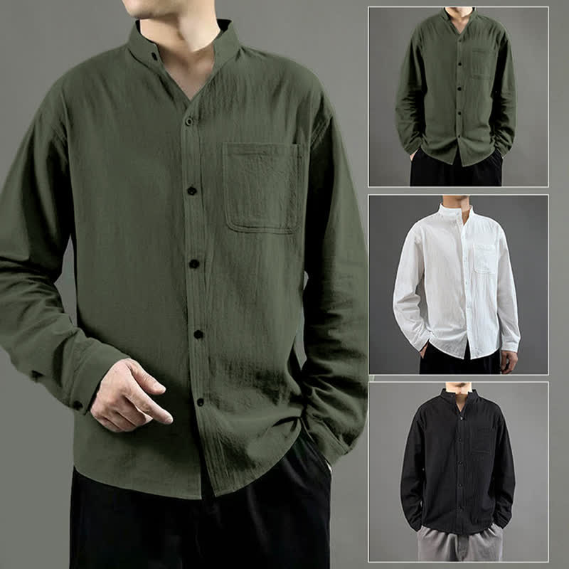 Nimara Ritual Men's Long Sleeve Shirt With Pocket Stand Collar Comfort Shirt