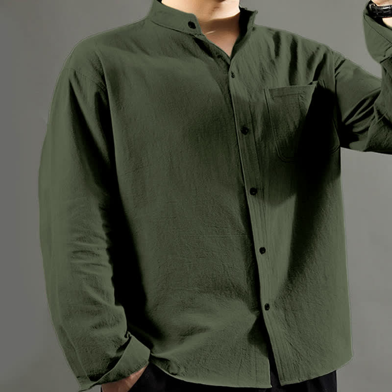 Nimara Ritual Men's Long Sleeve Shirt With Pocket Stand Collar Comfort Shirt