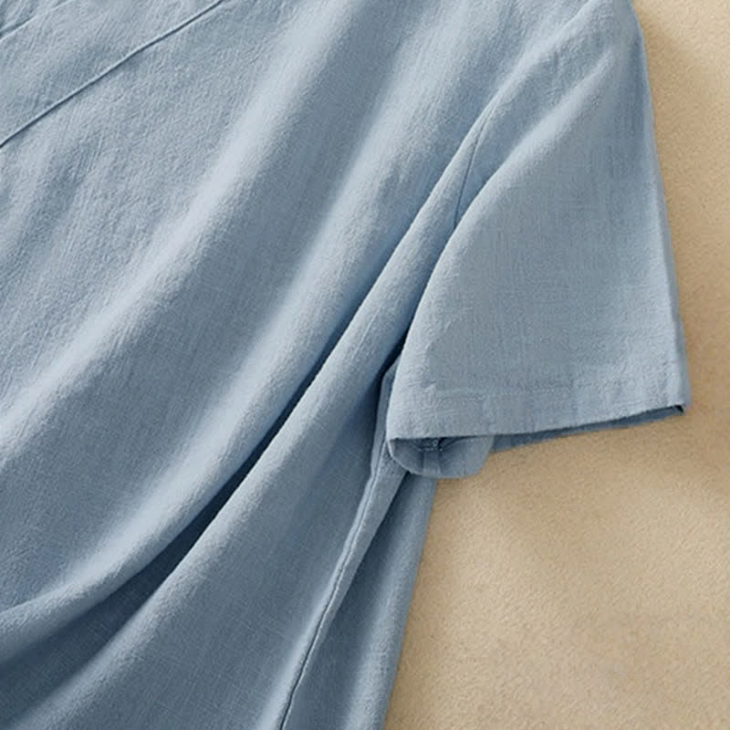 Nimara Ritual Casual Plain Slant Stand Collar Collar Colorful Frog-Button Tang Suit Women's Cotton Linen Three Quarter Sleeve Shirt
