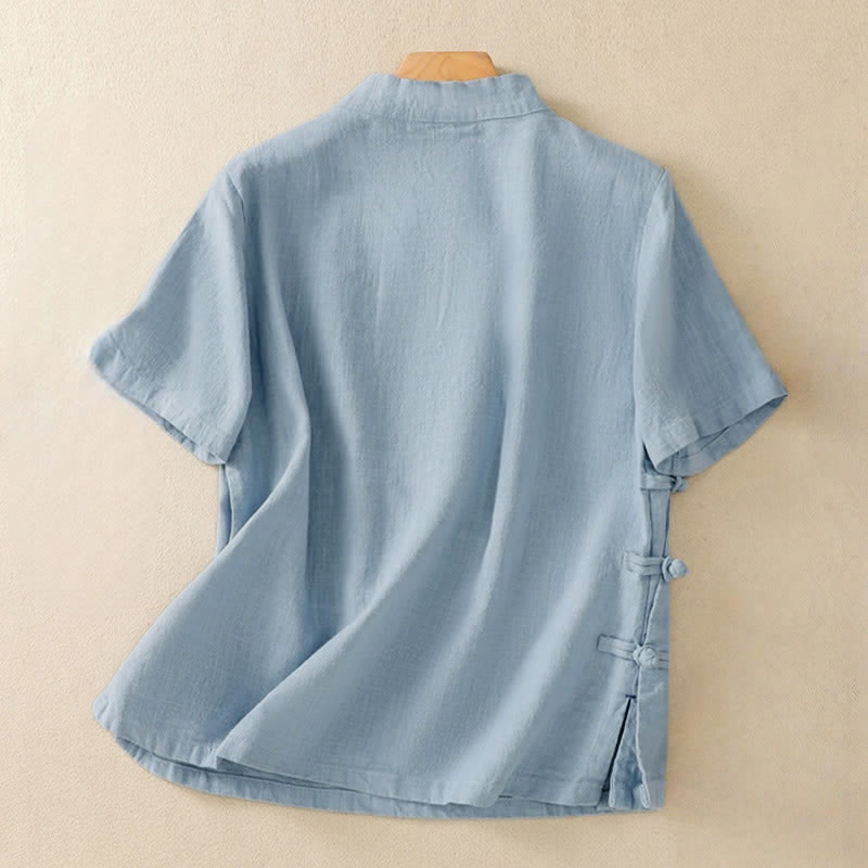 Nimara Ritual Casual Plain Slant Stand Collar Collar Colorful Frog-Button Tang Suit Women's Cotton Linen Three Quarter Sleeve Shirt