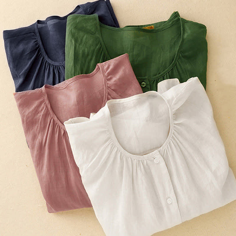 Nimara Ritual Plain Button Crew Neck Design Women's Blend Three Quarter Sleeve Shirt