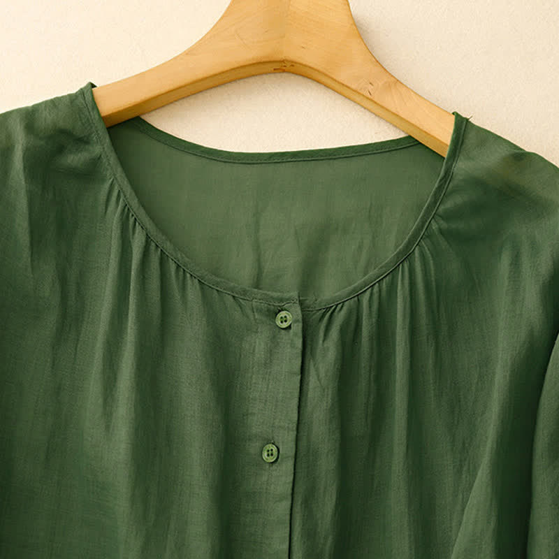 Nimara Ritual Plain Button Crew Neck Design Women's Blend Three Quarter Sleeve Shirt