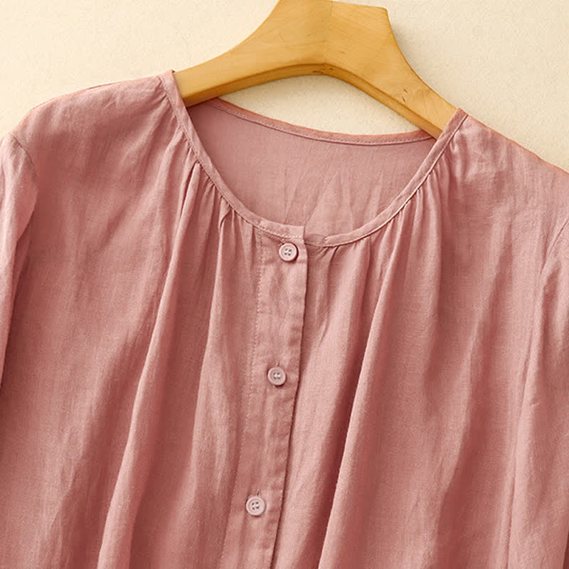Nimara Ritual Plain Button Crew Neck Design Women's Blend Three Quarter Sleeve Shirt