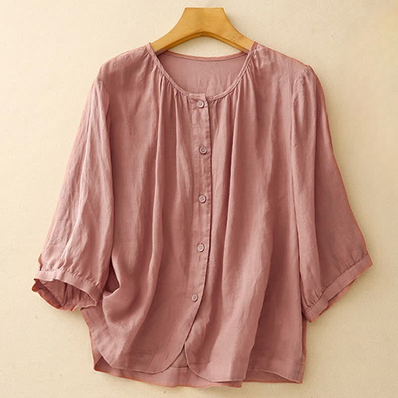 Nimara Ritual Plain Button Crew Neck Design Women's Blend Three Quarter Sleeve Shirt