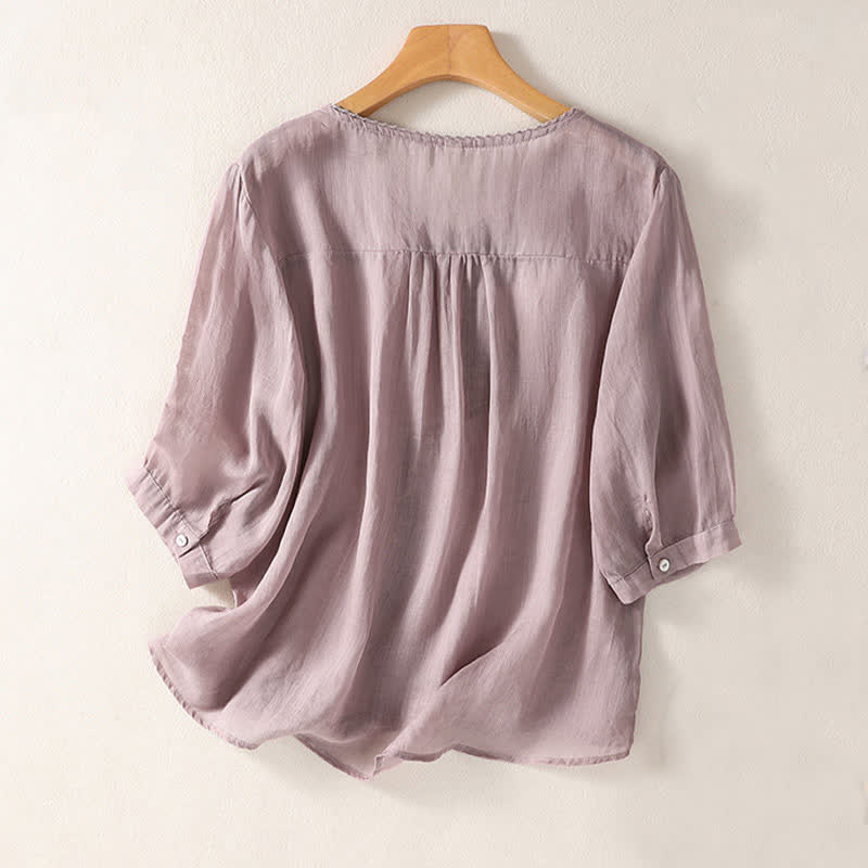 Nimara Ritual Casual Embroidered Pattern Women's V-neck Design Half Sleeve T-Shirt