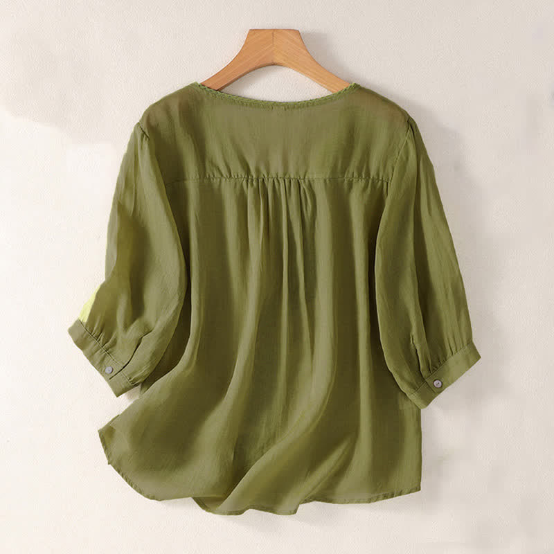 Nimara Ritual Casual Embroidered Pattern Women's V-neck Design Half Sleeve T-Shirt