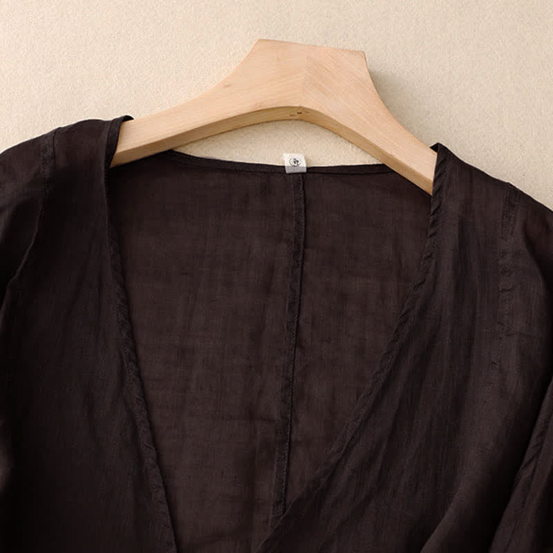 Nimara Ritual Summer Plain Long Sleeve Lace-up Open Front Women's Kimono