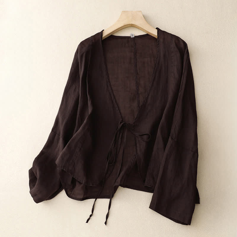 Nimara Ritual Summer Plain Long Sleeve Lace-up Open Front Women's Kimono