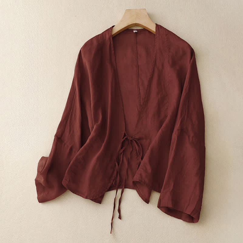 Nimara Ritual Summer Plain Long Sleeve Lace-up Open Front Women's Kimono