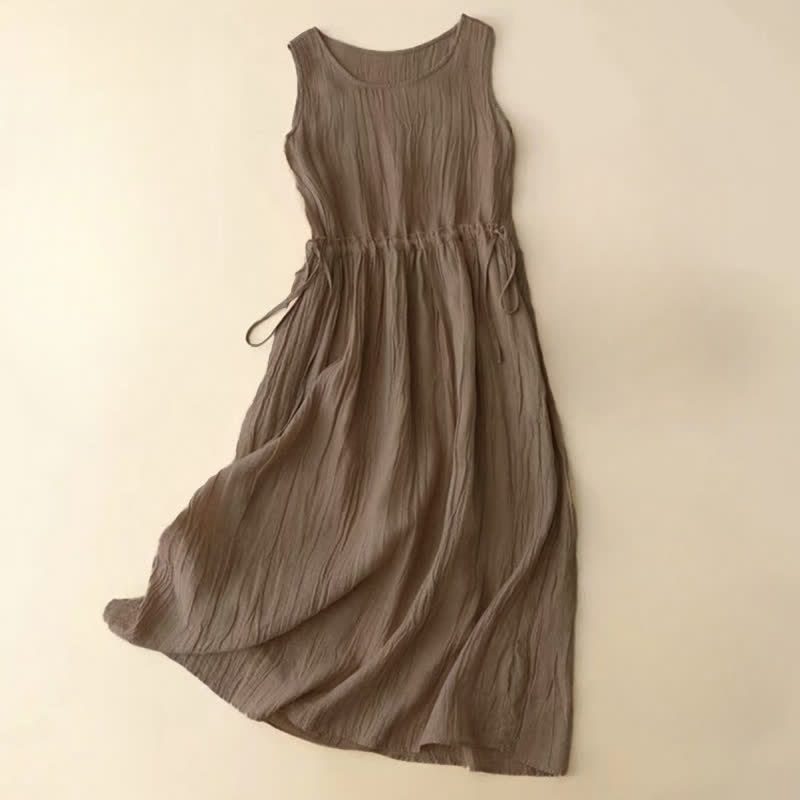 Nimara Ritual Casual Plain Handmade Drawstring Waist Midi Dress Sleeveless Dress With Pockets