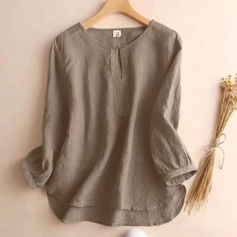 Nimara Ritual Casual Plain Women's Hollow Crew Neck Design Three Quarter Sleeve Shirt