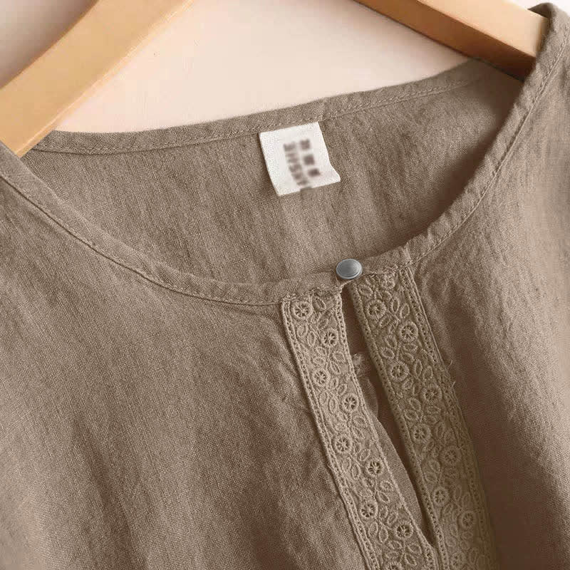 Nimara Ritual Casual Plain Women's Hollow Crew Neck Design Three Quarter Sleeve Shirt