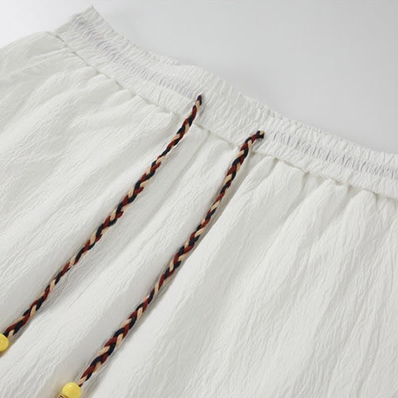 Nimara Ritual Summer Casual Tang Style Embroidery Crane Auspicious Clouds Men's Shorts With Pockets