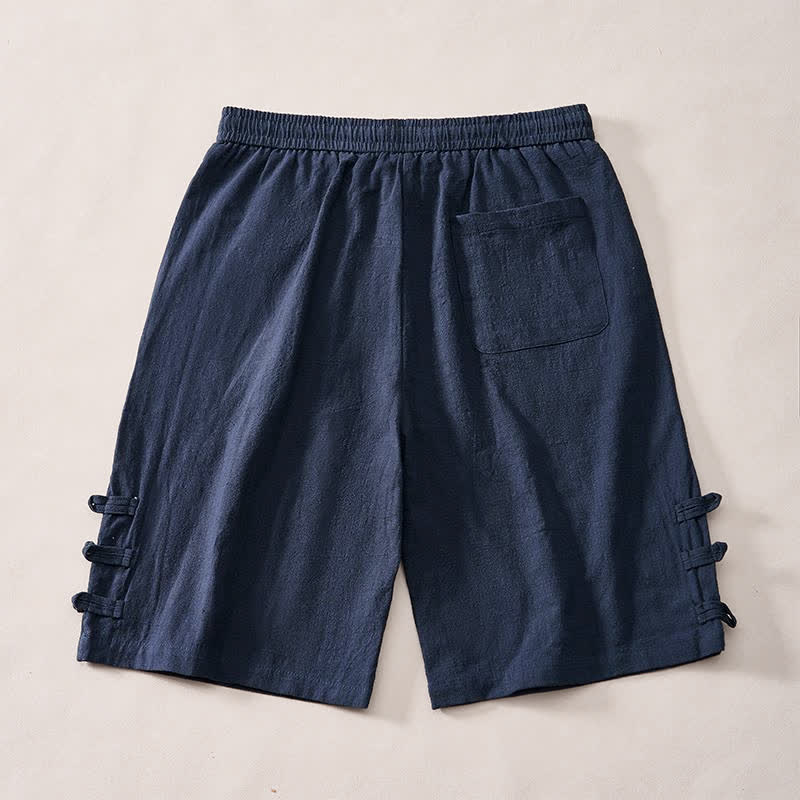 Nimara Ritual Summer Casual Minimalist Drawstring Solid Decorative Side Frog Button Men's Shorts With Pockets