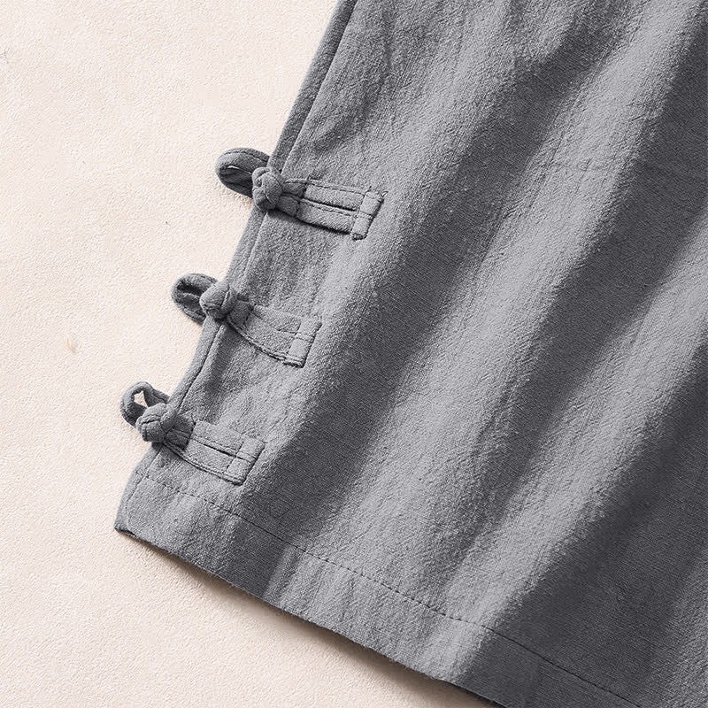 Nimara Ritual Summer Casual Minimalist Drawstring Solid Decorative Side Frog Button Men's Shorts With Pockets