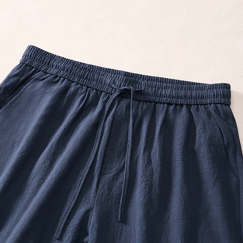 Nimara Ritual Summer Casual Minimalist Drawstring Solid Decorative Side Frog Button Men's Shorts With Pockets