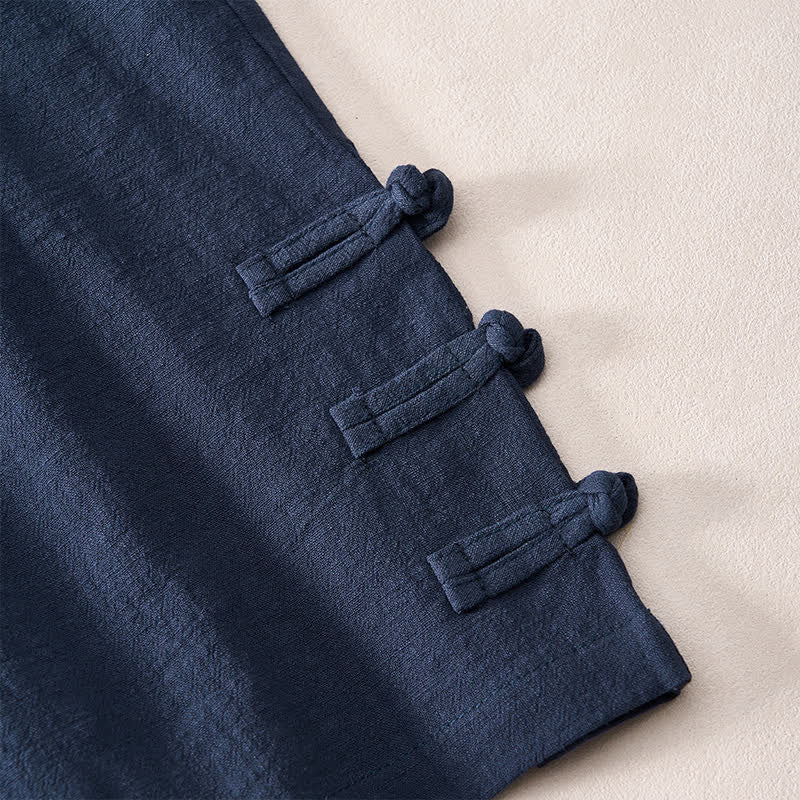 Nimara Ritual Summer Casual Minimalist Drawstring Solid Decorative Side Frog Button Men's Shorts With Pockets