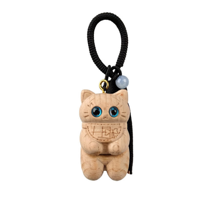 Nimara Ritual Carved Natural Wood Cat Tassel Simplicity Keychains