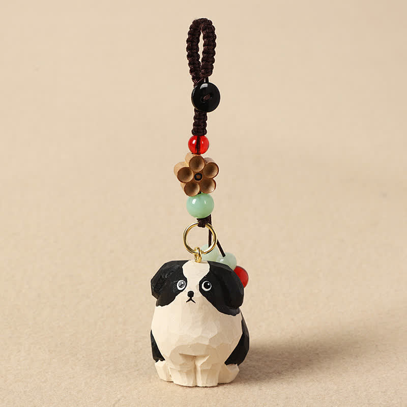 Nimara Ritual Carved Wood Dog Om Mani Padme Hum Wisdom Keychains
