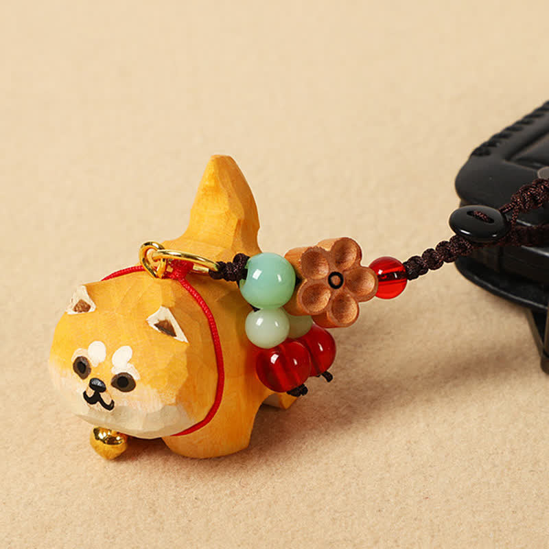 Nimara Ritual Carved Wood Dog Om Mani Padme Hum Peace Keychains