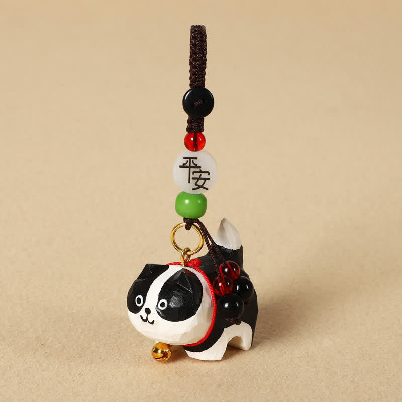 Nimara Ritual Carved Wood Dog Om Mani Padme Hum Peace Keychains
