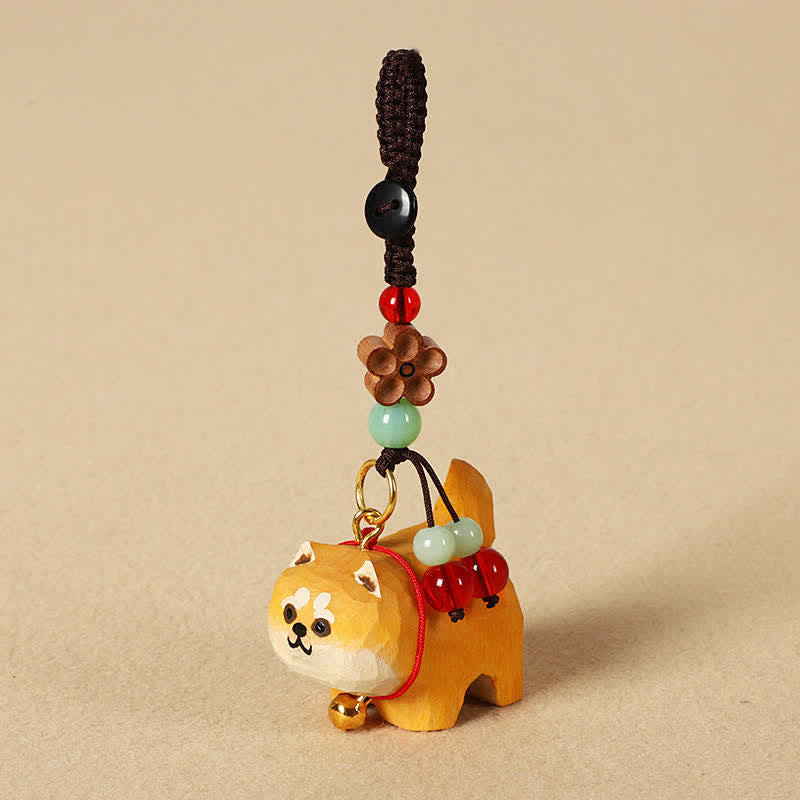 Nimara Ritual Carved Wood Dog Om Mani Padme Hum Peace Keychains