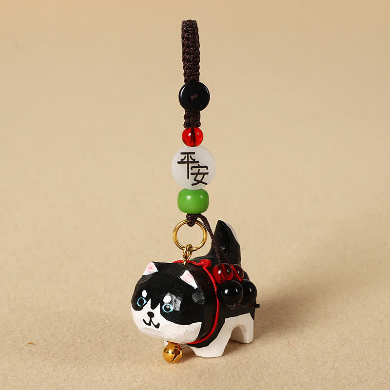 Nimara Ritual Carved Wood Dog Om Mani Padme Hum Peace Keychains