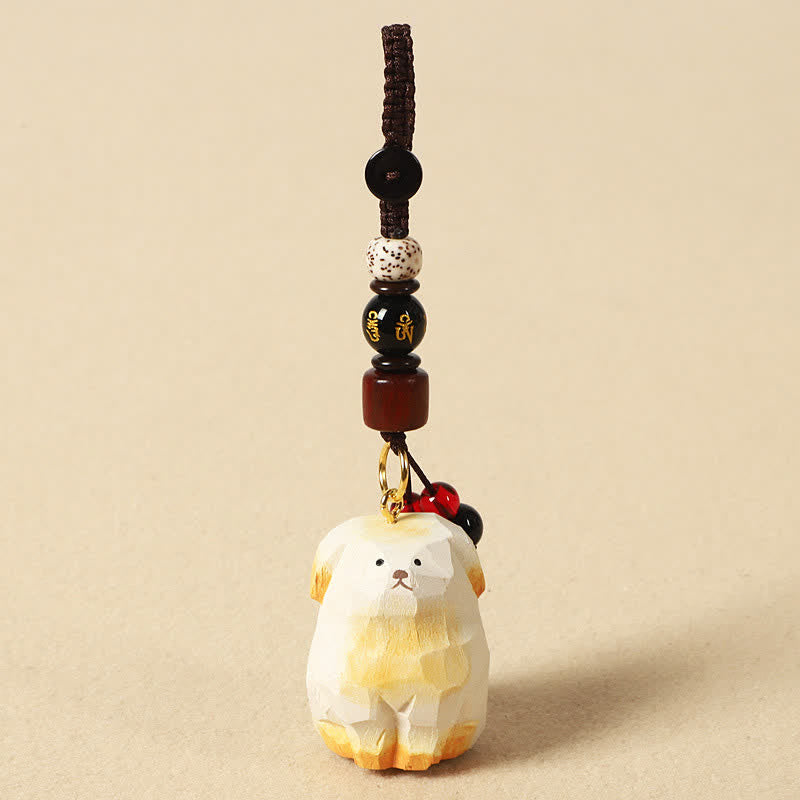 Nimara Ritual Carved Wood Dog Om Mani Padme Hum Creativity Keychains