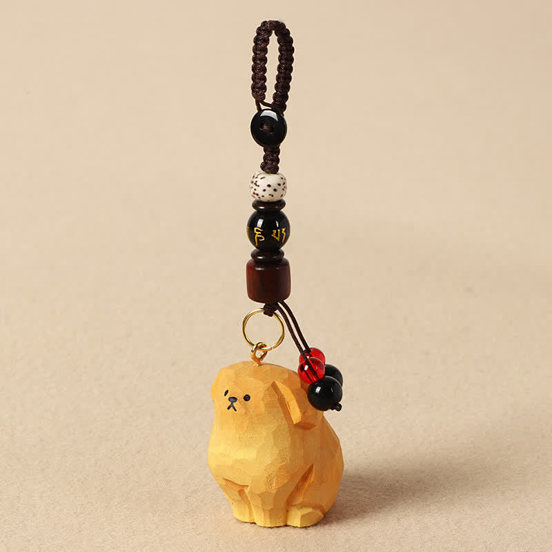 Nimara Ritual Carved Wood Dog Om Mani Padme Hum Creativity Keychains